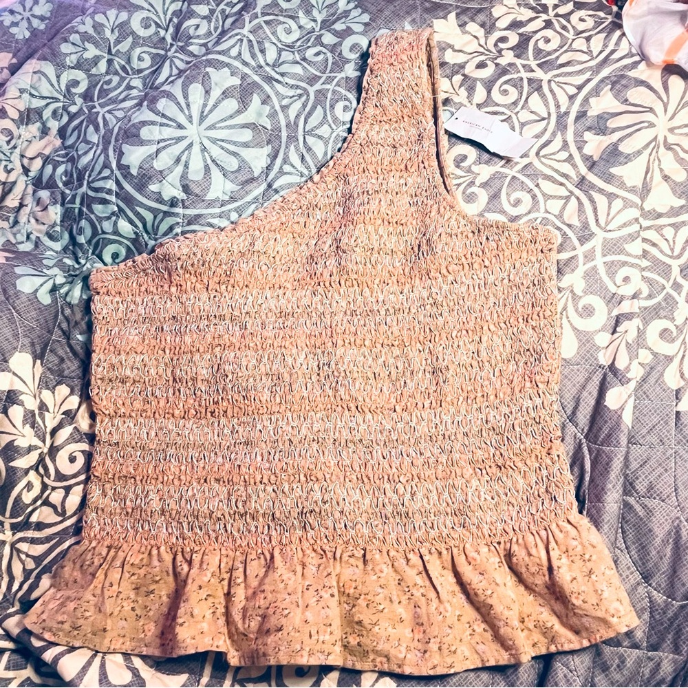 NWT American Eagle Smocked Stretchy One Shoulder Crop Top